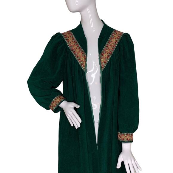 Vanity Fair Vintage Nightgown Maxi Long Sleeve Green Velour Side Pockets Size S - Picture 5 of 8